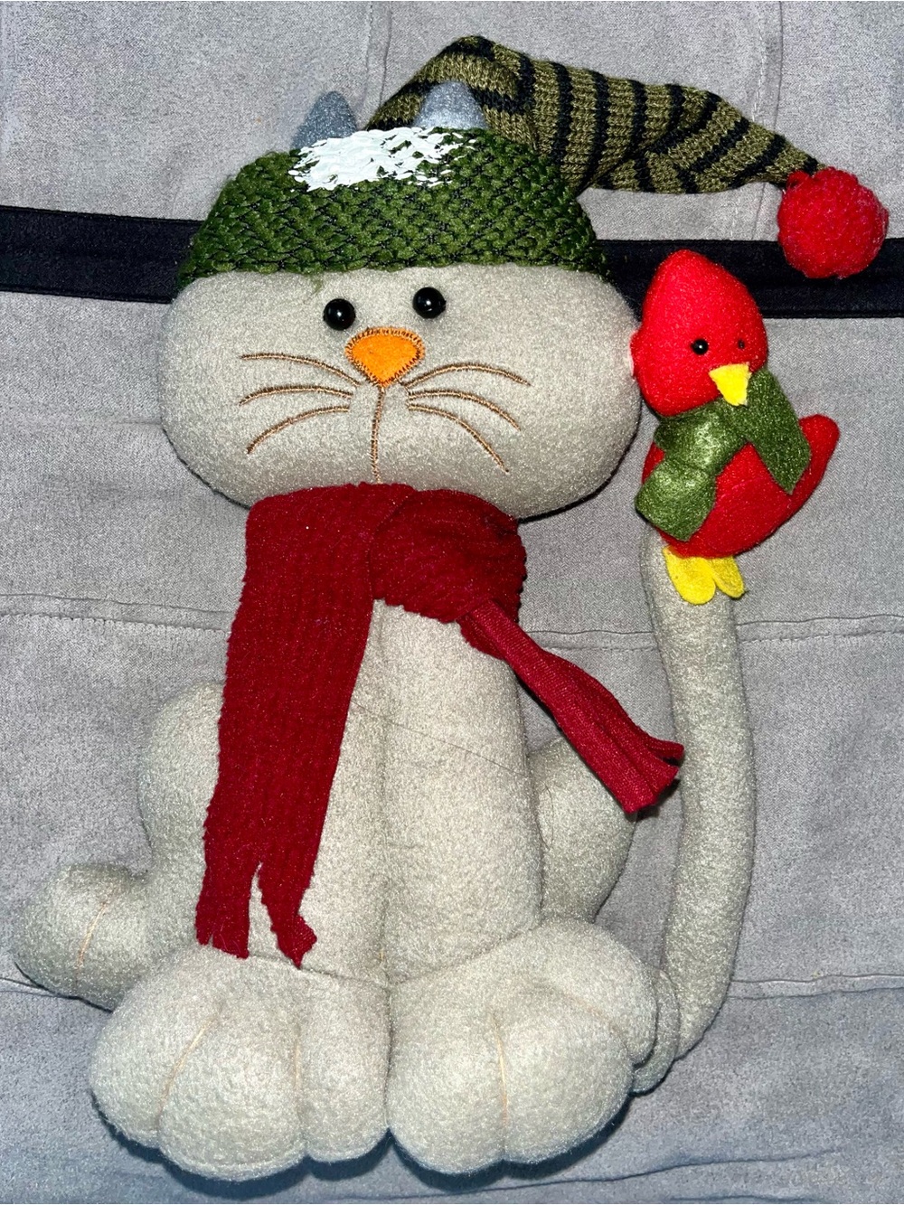 Gray Christmas Cat Soft Cloth Decoration - GOOD CONDITION (Read Description)
